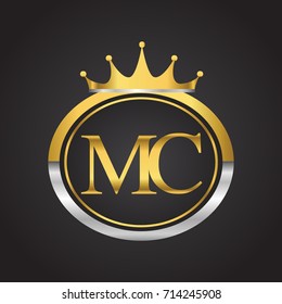 initial letter MC logotype company name with oval shape and crown, gold and silver color. vector logo for business and company identity.