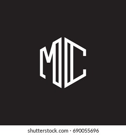 Initial letter MC, minimalist line art monogram hexagon shape logo, white color on black background
