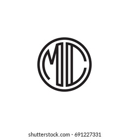 Initial letter MC, minimalist line art monogram circle logo, black color