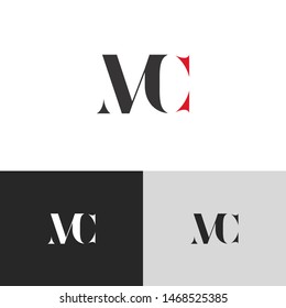 Initial Letter mc uppercase modern logo design template elements. red letter Isolated on black white grey background. Suitable for business, consulting group company.