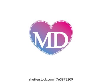 the initial letter MD in the heart symbol as a logo, sign and decoration