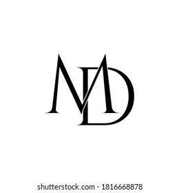 Initial Letter MD Intersected monogram logo in black color.