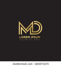 Initial Letter MD Linked Uppercase Overlap Modern Gold Logo Vector Design Template. Suitable For Business, Consulting Group Company.