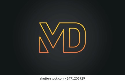 Letra inicial MD Logo Design con Swoosh. Diseño creativo y moderno del logotipo de MD sobre fondo negro.