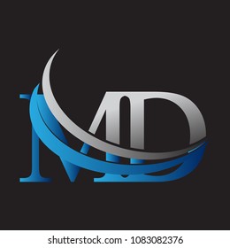 initial letter MD logotype company name colored blue and grey swoosh design. vector logo for business and company identity.