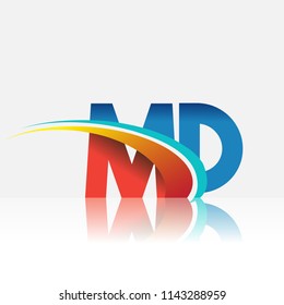 initial letter MD logotype company name colored red and blue and swoosh design. vector logo for business and company identity.
