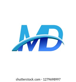 initial letter MD logotype company name colored blue and swoosh design. vector logo for business and company identity.