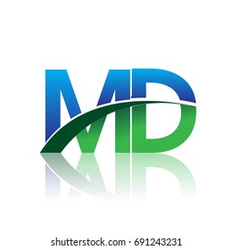 initial letter MD logotype company name colored blue and green swoosh design. vector logo for business and company identity.
