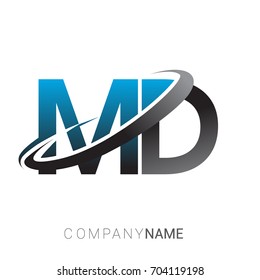 initial letter MD logotype company name colored blue and grey swoosh design. logo design for business and company identity.