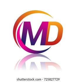 initial letter MD logotype company name orange and magenta color on circle and swoosh design. vector logo for business and company identity.