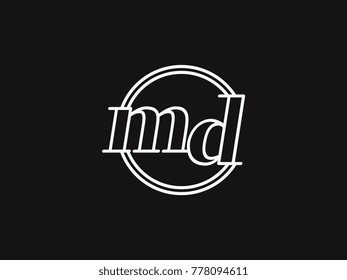 Initial letter md lowercase outline inside the circle logo template white on black background