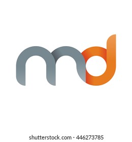 initial letter md modern linked circle round lowercase logo orange gray