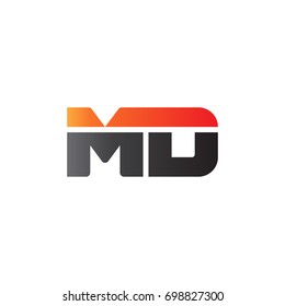 Initial letter MD, straight linked line bold logo, gradient fire red black colors