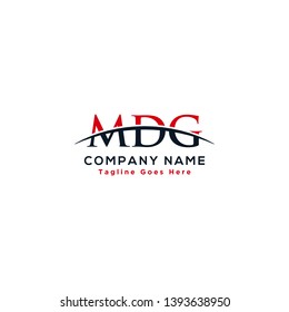 Initial letter MDG, overlapping movement swoosh horizon logo company design inspiration in red and dark blue color vector
