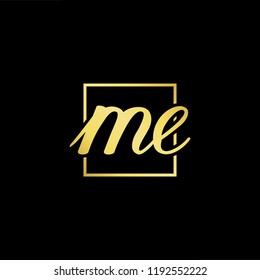 Initial letter ME EM minimalist art monogram shape logo, gold color on black background