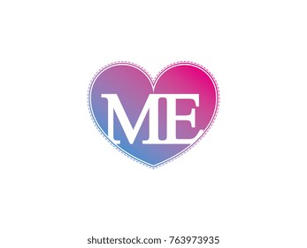 the initial letter ME in the heart symbol as a logo, sign and decoration