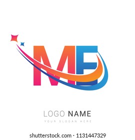 initial letter ME logotype company name colored orange, red and blue swoosh star design. vector logo for business and company identity.