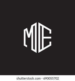 Initial letter ME, minimalist line art monogram hexagon shape logo, white color on black background