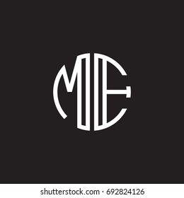 Initial letter ME, minimalist line art monogram circle shape logo, white color on black background