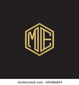 Initial letter ME, minimalist line art hexagon logo, gold color on black background