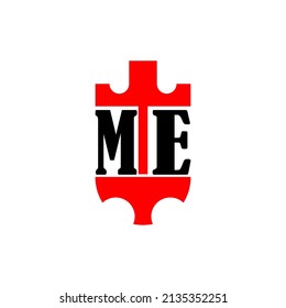 Initial letter ME red crown shield simple logo. Minimal and unique.