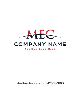 Initial letter MEC, overlapping movement swoosh horizon logo company design inspiration in red and dark blue color vector