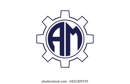 Plantilla de vector de diseño del logotipo del círculo mecánico de la letra AM. industrial, ingeniería, servicios, marca de palabras, marca de letras, monograma, construcción, empresa, empresa, empresa, comercial, geométrica
