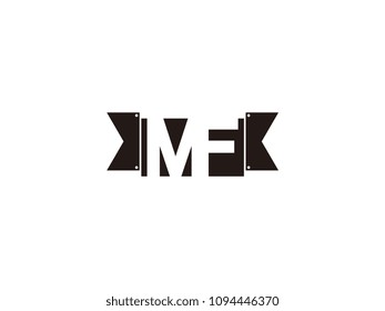 Initial letter mf black ribbon logo design