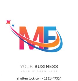 initial letter MF logotype company name colored orange, red and blue swoosh star design. vector logo for business and company identity.