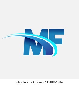 initial letter MF logotype company name colored blue and swoosh design. vector logo for business and company identity.
