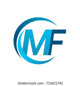 initial letter MF logotype company name blue circle and swoosh design. vector logo for business and company identity.