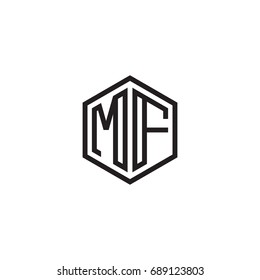 Initial letter MF, minimalist line art monogram hexagon logo, black color