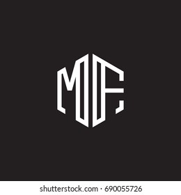 Initial letter MF, minimalist line art monogram hexagon shape logo, white color on black background