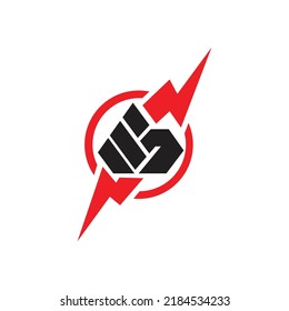 Initial Letter MG Design Logo with hand and thunder, MG Letter Logo Design. Initial letters MG logo icon. Abstract letter MG M G minimal logo design template