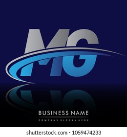 initial letter MG logotype company name colored blue and grey swoosh design. vector logo for business and company identity.