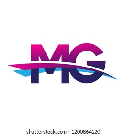 initial letter MG logotype company name colored blue and magenta swoosh design. vector logo for business and company