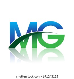 initial letter MG logotype company name colored blue and green swoosh design. vector logo for business and company identity.
