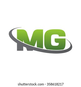 initial letter MG swoosh ring company logo green gray

