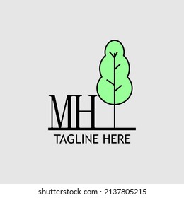 Initial letter MH with green tree logo. Minimal, simple and unique.