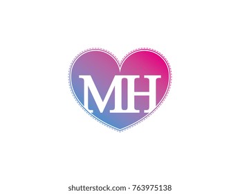 the initial letter MH in the heart symbol as a logo, sign and decoration