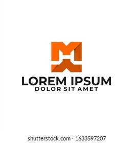 Initial letter MH or HM logo template with modern geometric bold square illustration in flat design monogram symbol