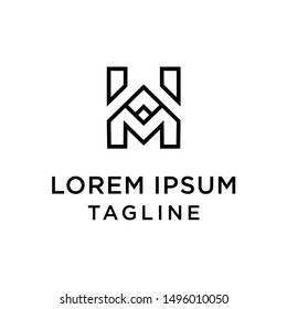 Initial Letter MH HM Minimalist Art Logo Design Template