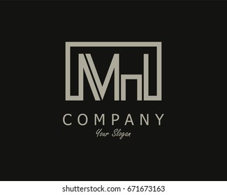 Initial Letter MH Logo Design Template With Box