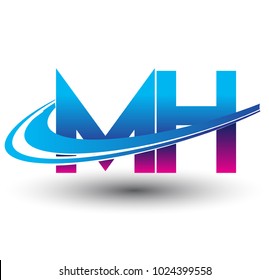 initial letter MH logotype company name colored blue and magenta swoosh design. vector logo for business and company identity.
