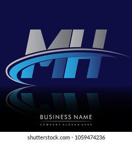 initial letter MH logotype company name colored blue and grey swoosh design. vector logo for business and company identity.