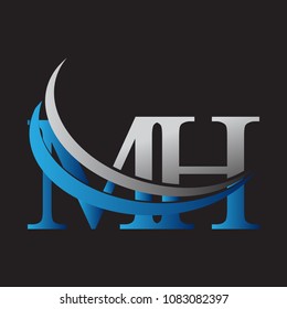 initial letter MH logotype company name colored blue and grey swoosh design. vector logo for business and company identity.