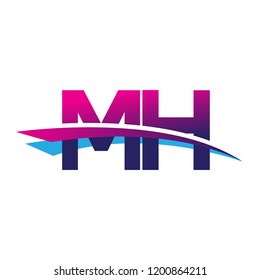 initial letter MH logotype company name colored blue and magenta swoosh design. vector logo for business and company