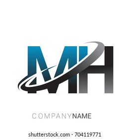 initial letter MH logotype company name colored blue and grey swoosh design. logo design for business and company identity.