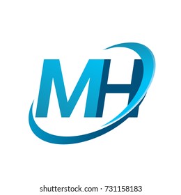 initial letter MH logotype company name colored blue swoosh design concept. vector logo for business and company identity.