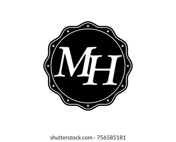 Initial letter MH monogram logo black seal stamp lace